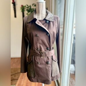 St. John Brown Double-Breasted Trench Coat